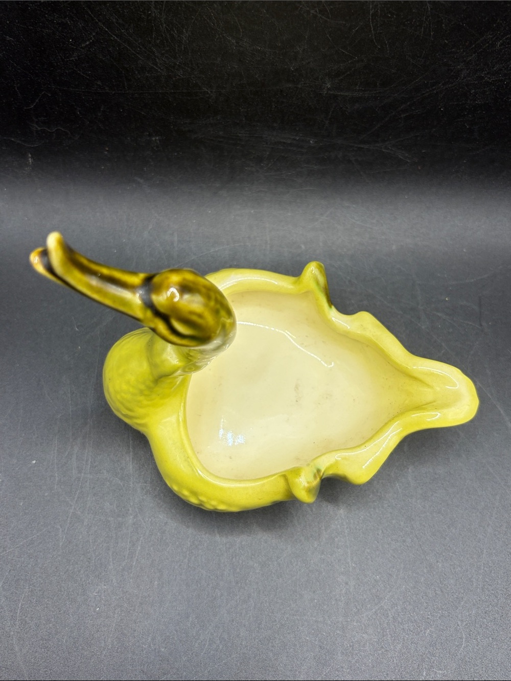 Vintage MCM Chartreuse Goose Swan Pottery Trinket Dish Bird Keepsake Dish - Picture 3 of 7